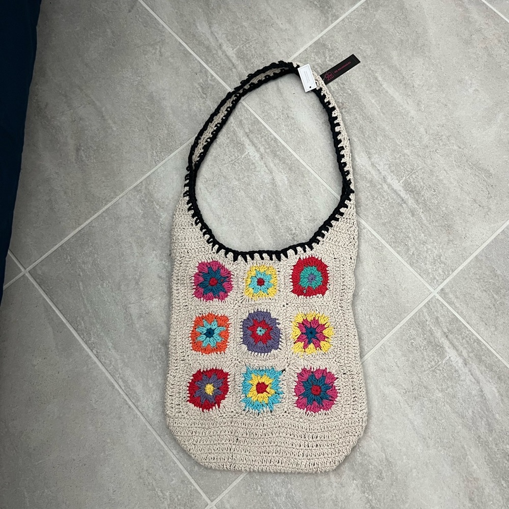 Crochet Tote Bag with Colorful Floral Squares
